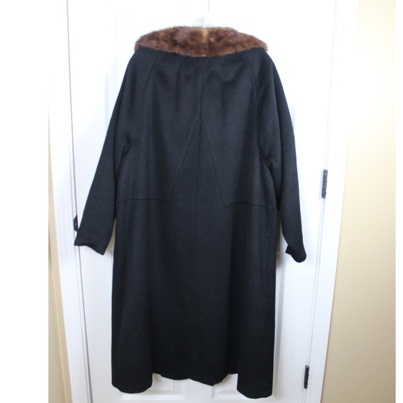 Carol Brent Vintage Black Wool Swing Coat Fur Collar Union Made Womens Large - Picture 7 of 8